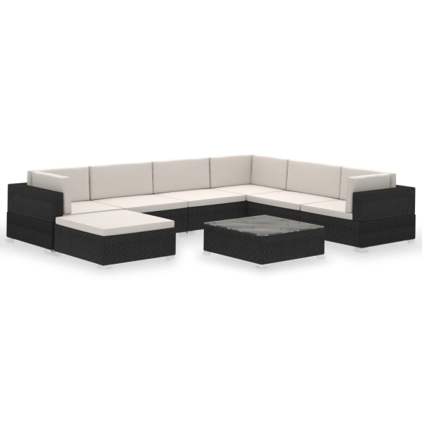 Set Mobilier De Grădină Cu Perne 8 Piese Negru Poliratan 41261